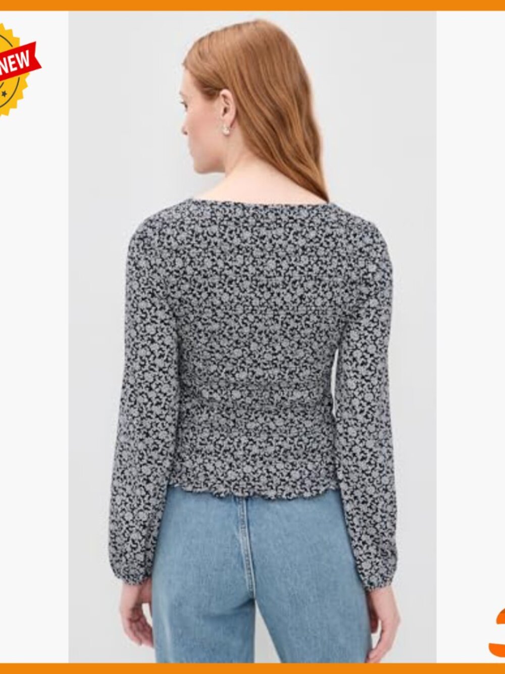 Smocked Boatneck Top with Floral Print, Lightweight Stretch Jersey Fabric - Picture 4 of 6